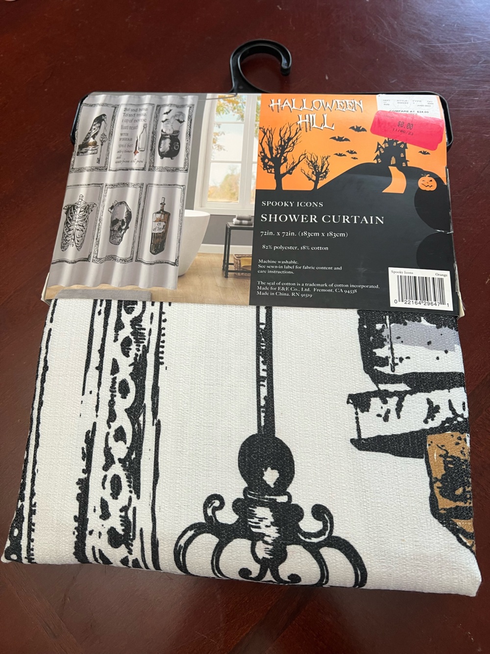 Gray Halloween Shower Curtain with Skull & Potion Prints - Picture 3 of 5